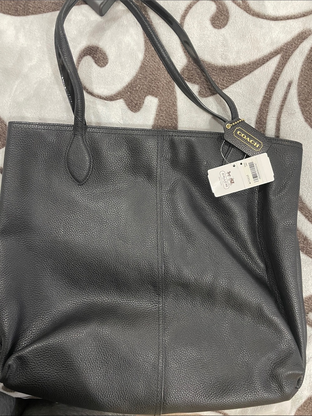 Coach Black Pebbled Leather Tote with Branded Tag